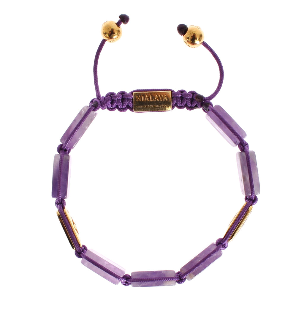 Nialaya Amethyst Bracelet with 18K Gold-Plated 925 Silver Flatbeads