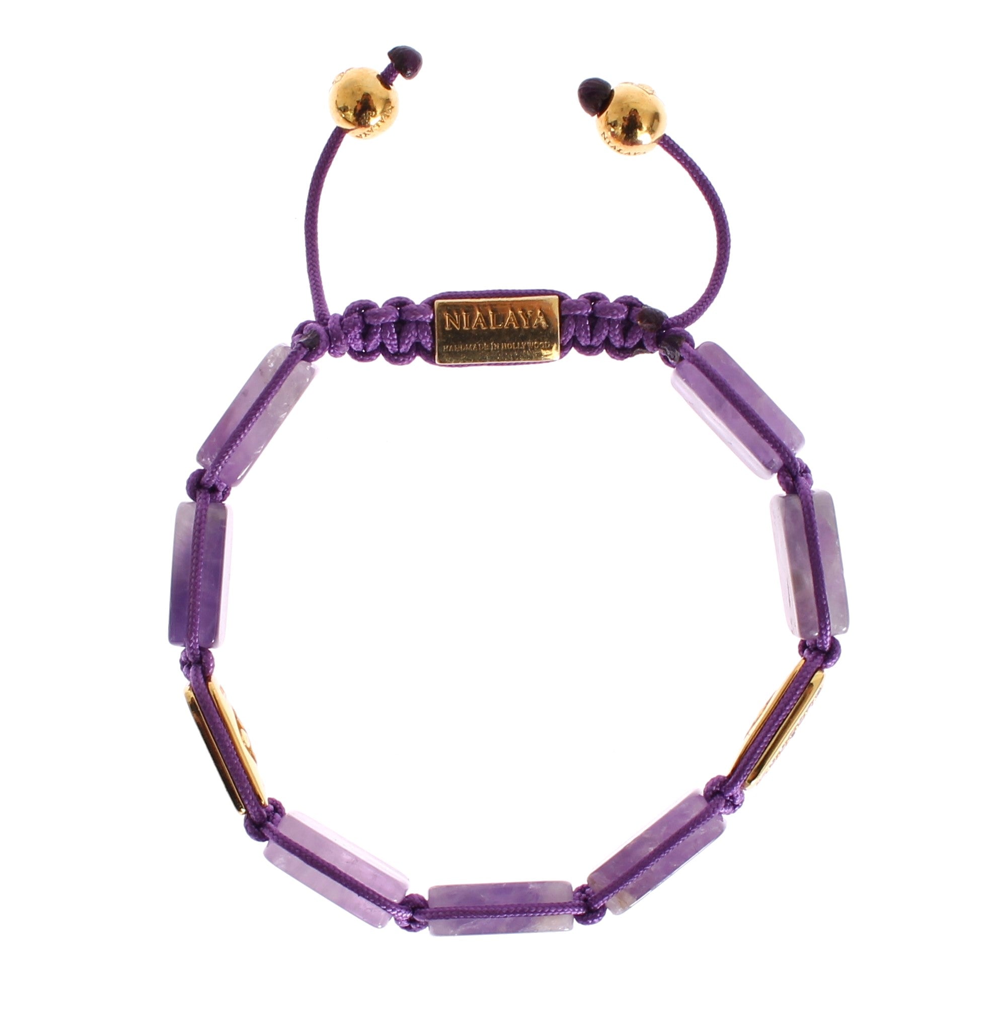 Nialaya Amethyst Bracelet with 18K Gold-Plated 925 Silver Flatbeads