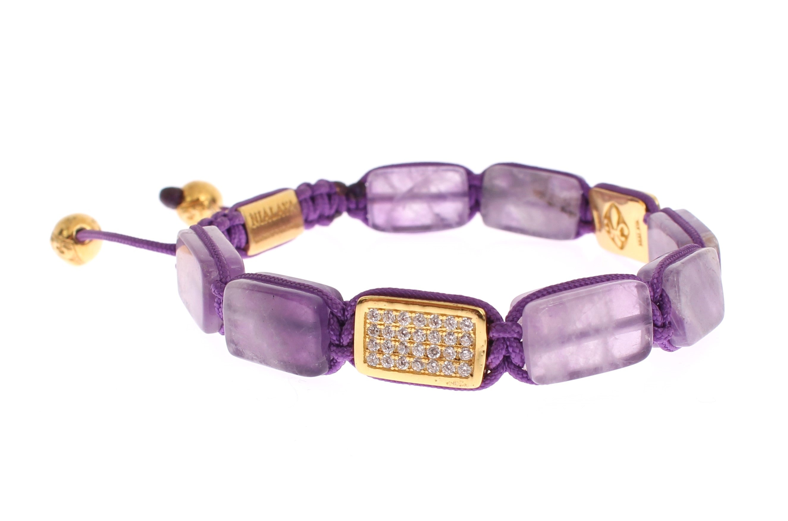 Nialaya Amethyst Bracelet with 18K Gold-Plated 925 Silver Flatbeads