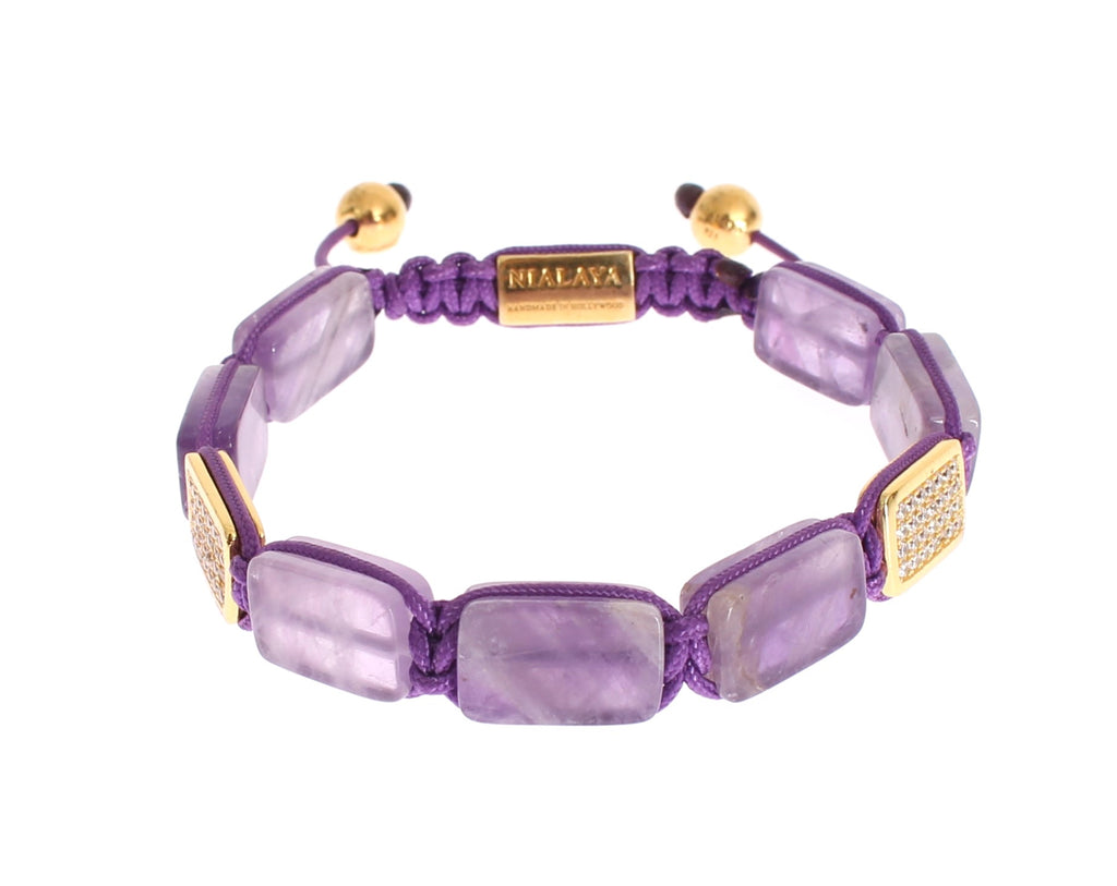 Nialaya Amethyst Bracelet with 18K Gold-Plated 925 Silver Flatbeads