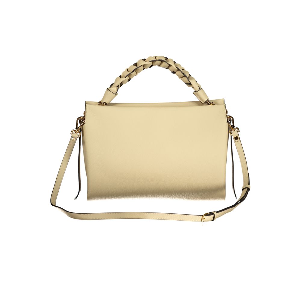 Bolso de mano de cuero beige para mujer