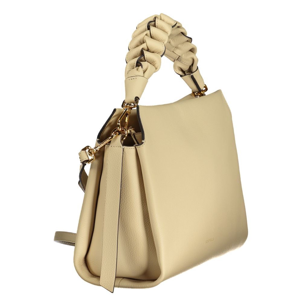 Bolso de mano de cuero beige para mujer