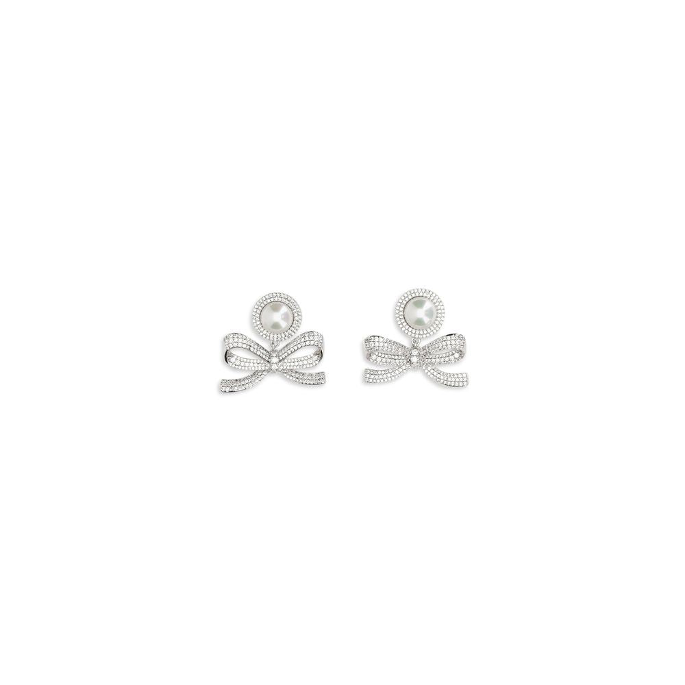 Self-Portrait Crystal Bow Faux Pearl Drop Earrings