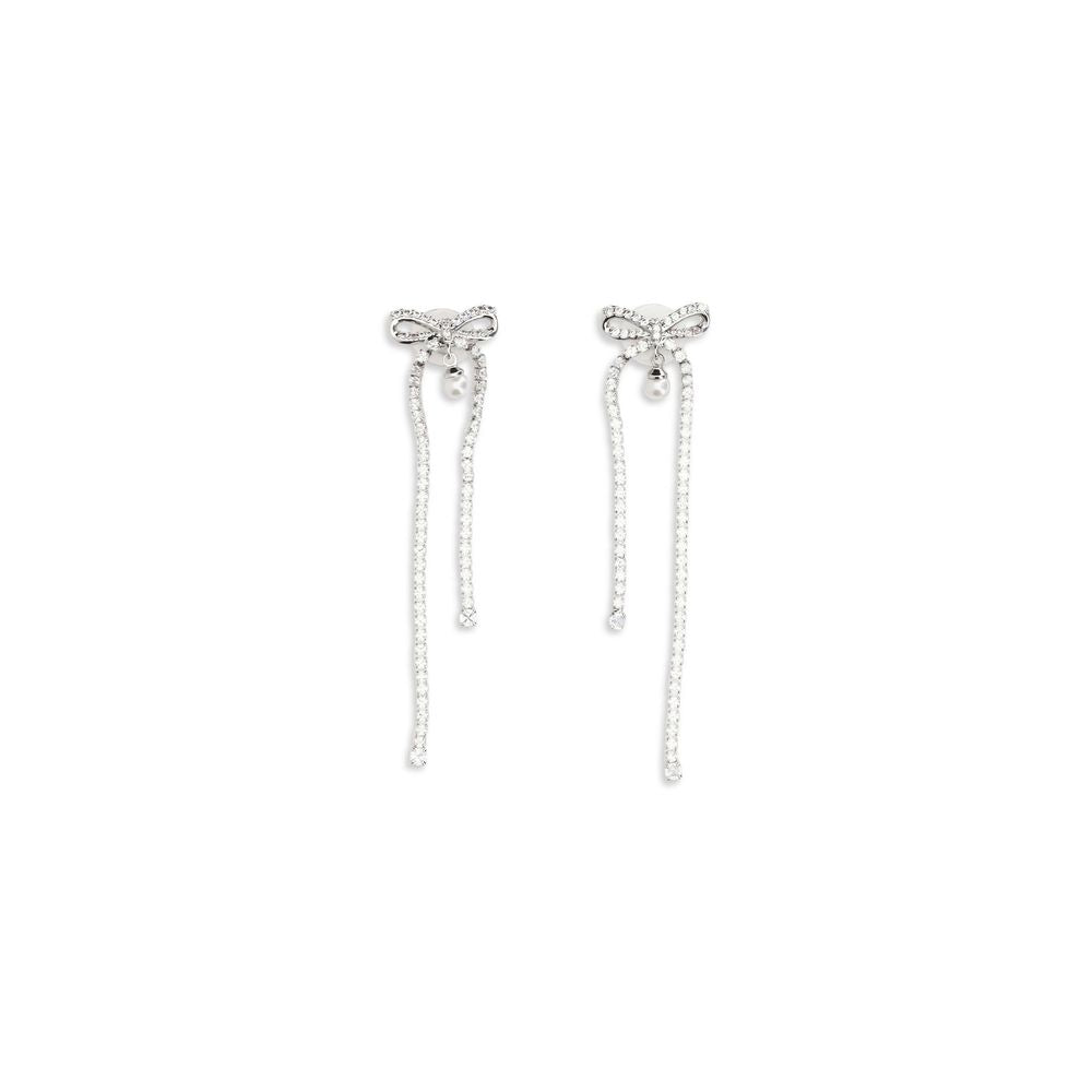 Self-Portrait Crystal Bow and Pearl Drop Earrings