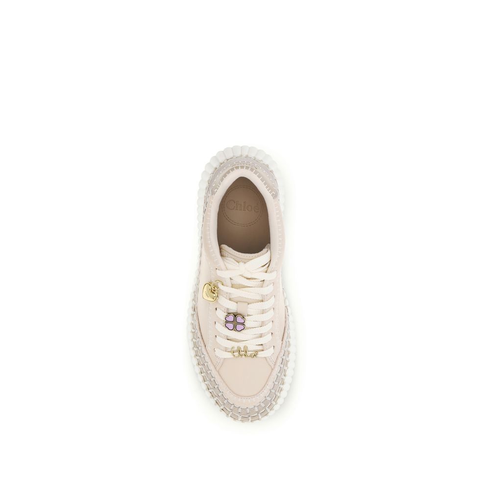 Beige Calf Leather Platform Sneakers