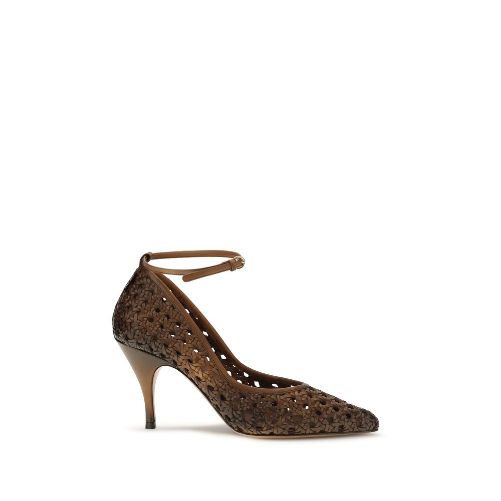 Beige Calf Leather High Heel Pumps