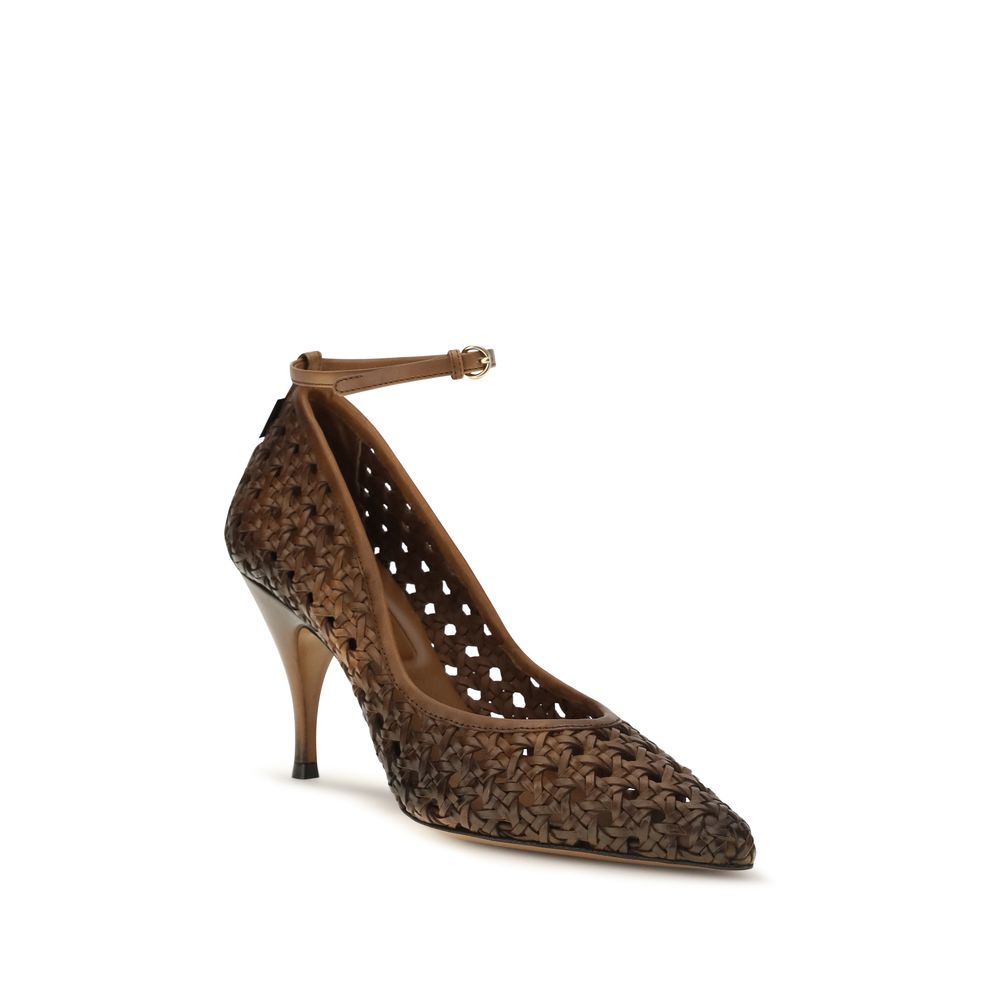 Beige Calf Leather High Heel Pumps