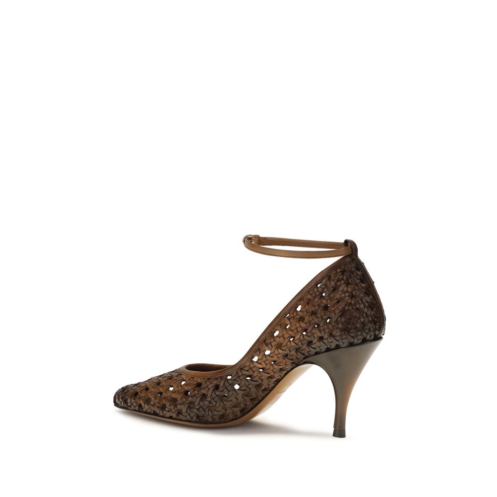 Beige Calf Leather High Heel Pumps