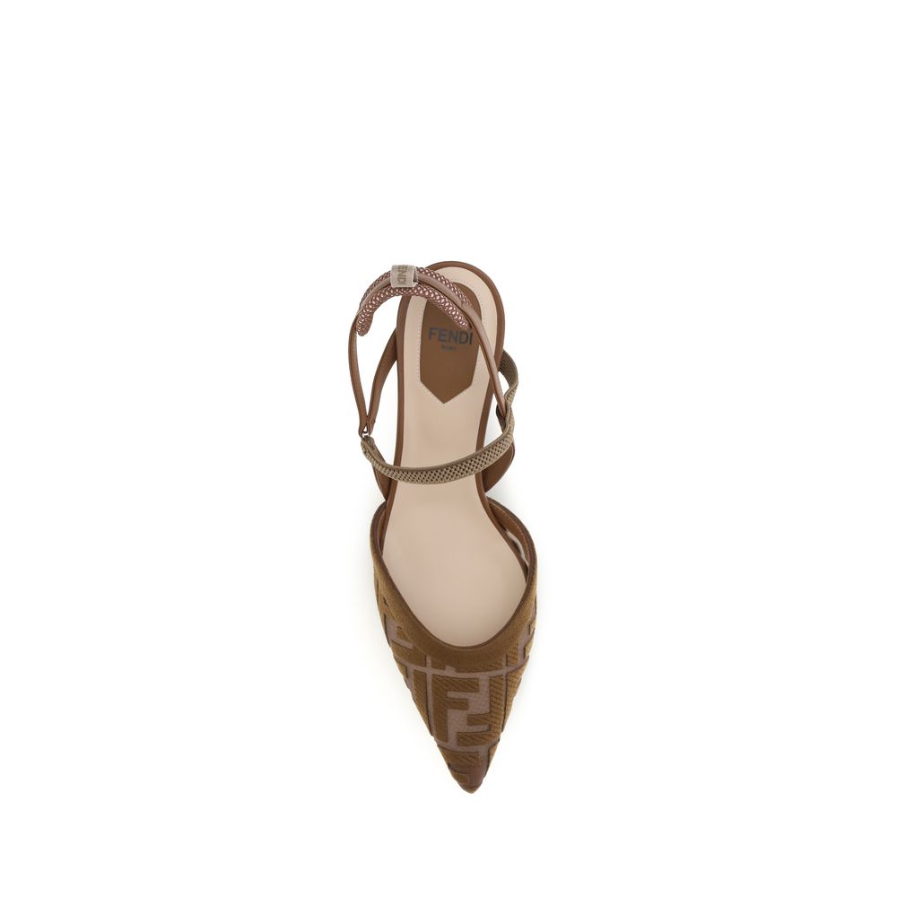 Brown Polyamide Mid Heel Pumps