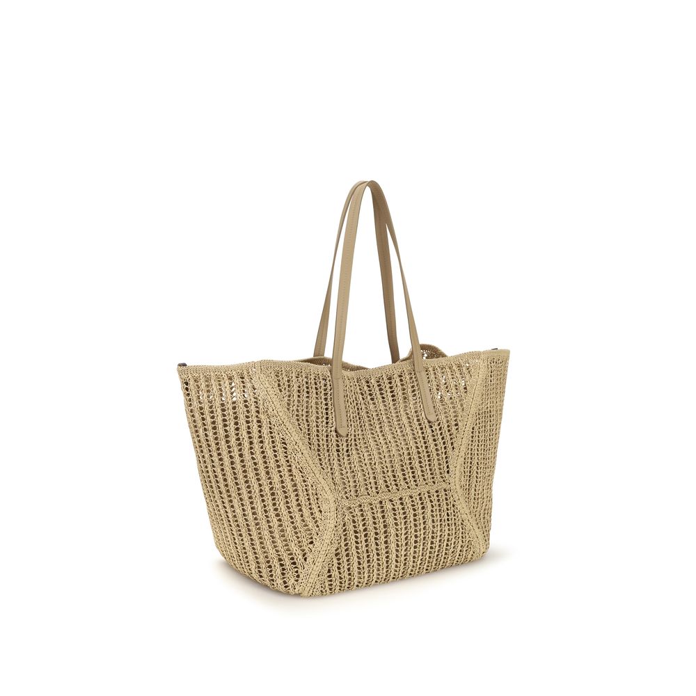 Beige Raffia Shoulder Bag