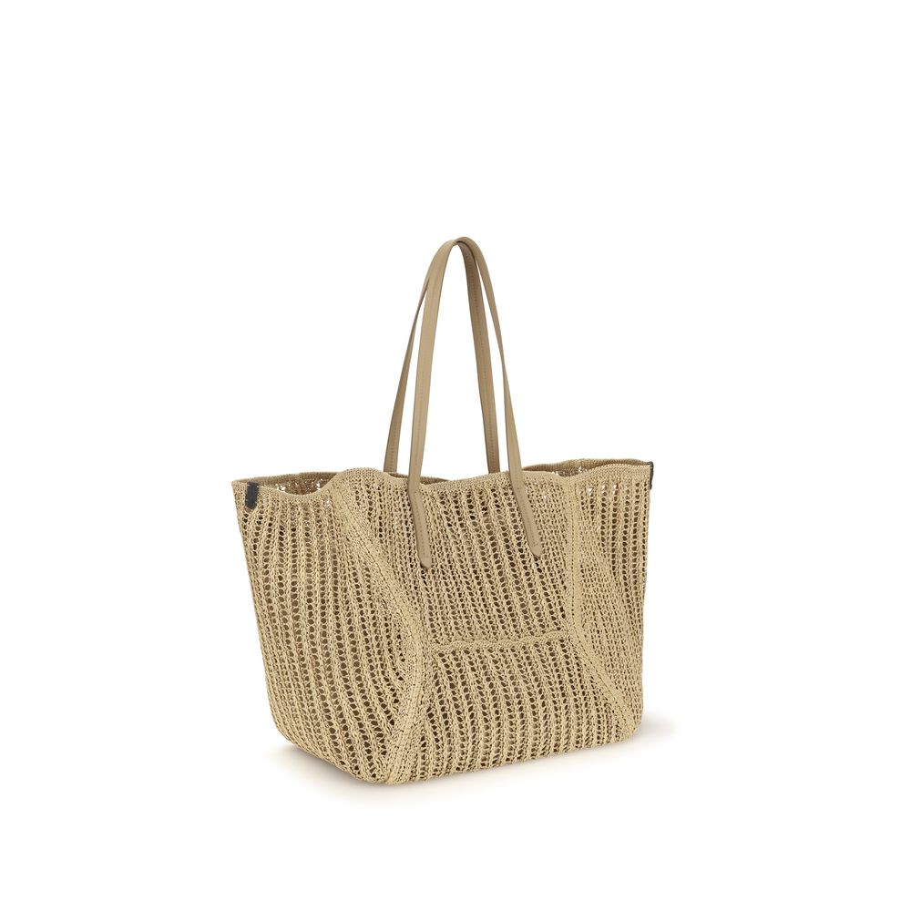 Beige Raffia Shoulder Bag