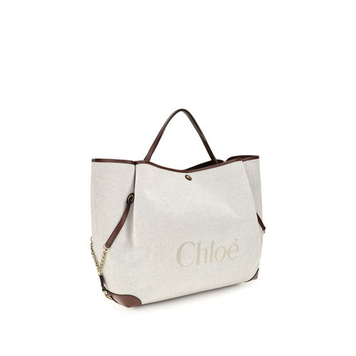 Beige Baumwoll-Schultertasche