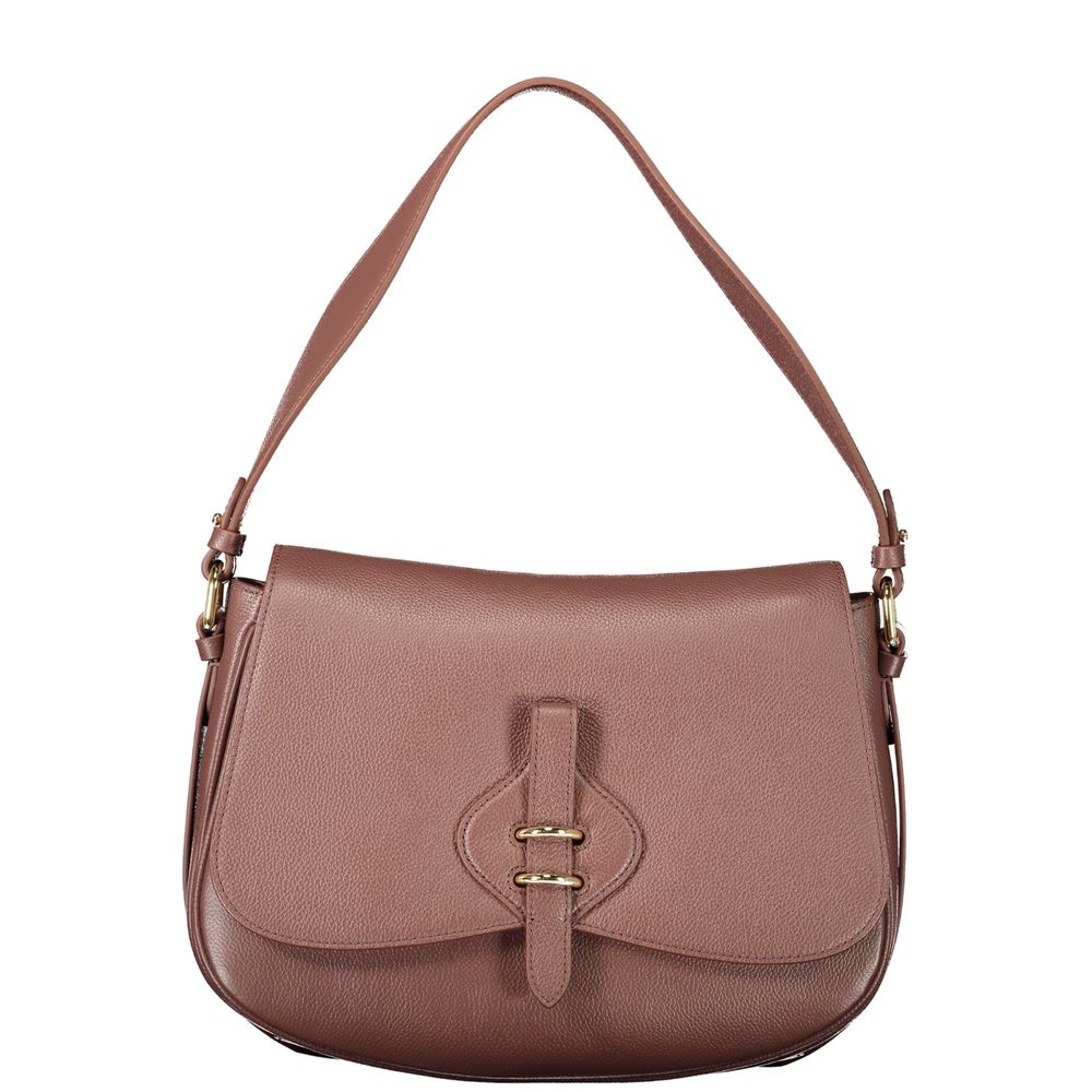 Brown Leather Women's Bag with Removable Strap and Compartments