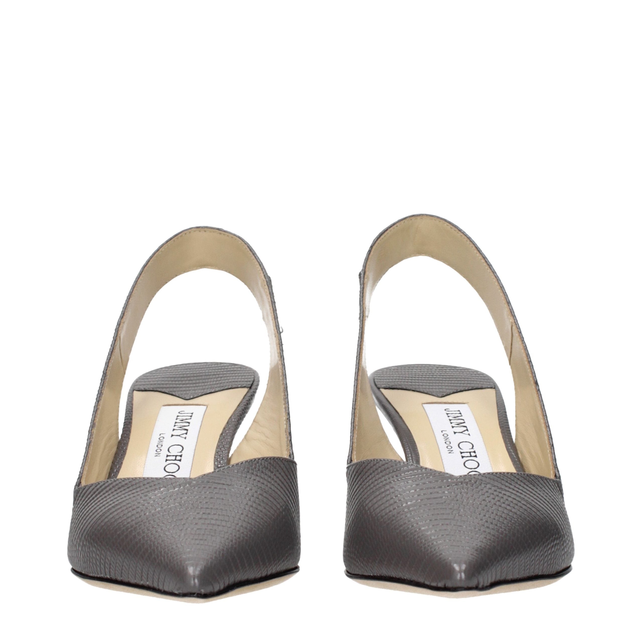 Gray Leather High Heel Pumps