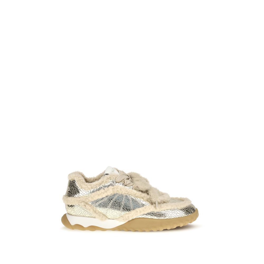 Klobige Sneaker aus silbernem Kalbsleder (Bos Taurus)
