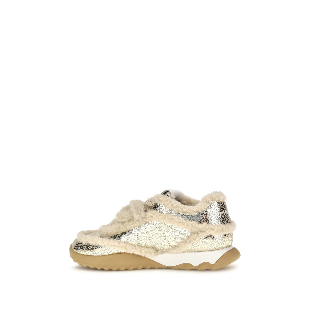 Klobige Sneaker aus silbernem Kalbsleder (Bos Taurus)