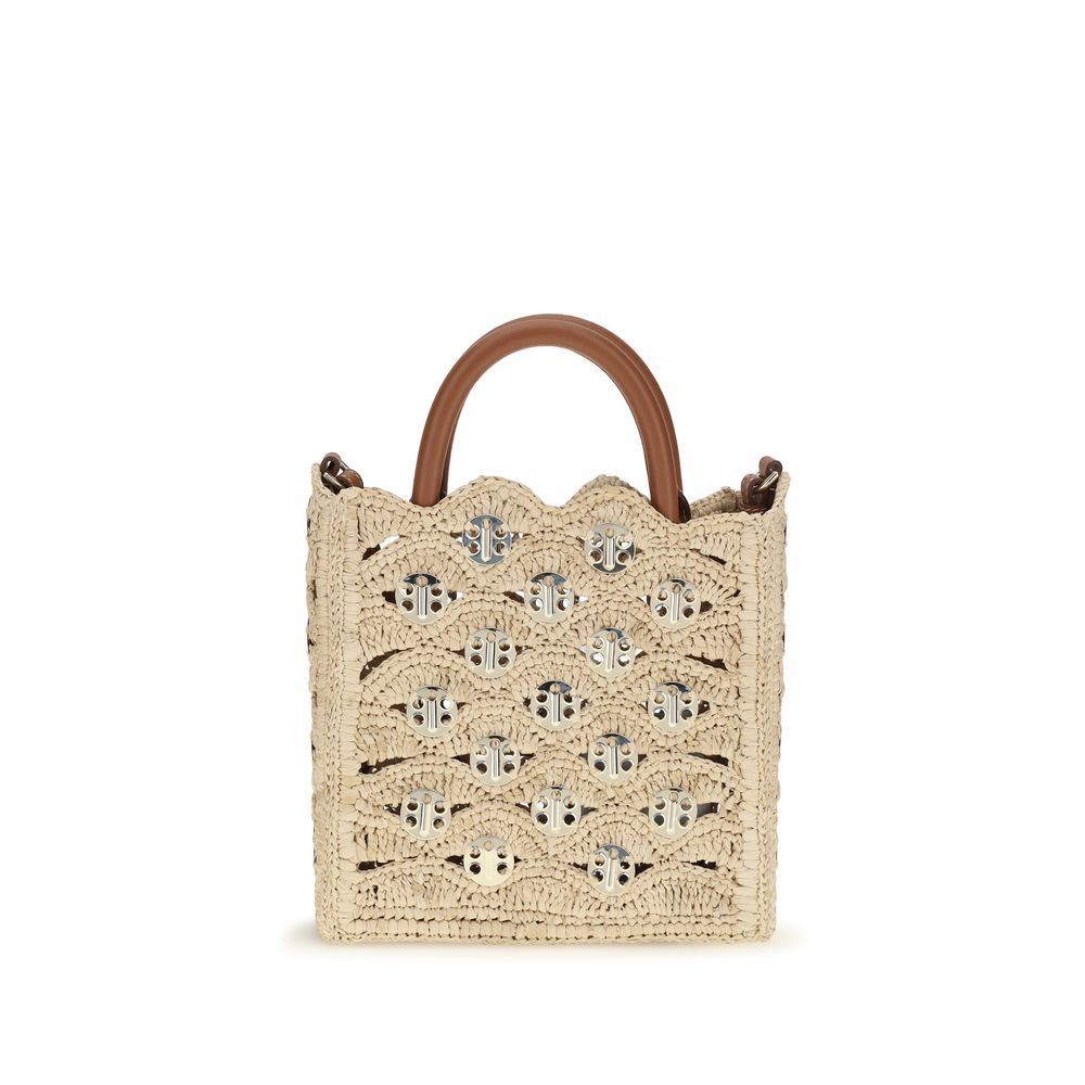 Rabanne 1969 Disc Raffia Top-Handle Bag