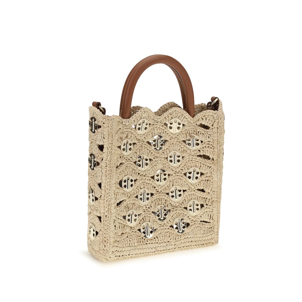 Rabanne 1969 Disc Raffia Top-Handle Bag