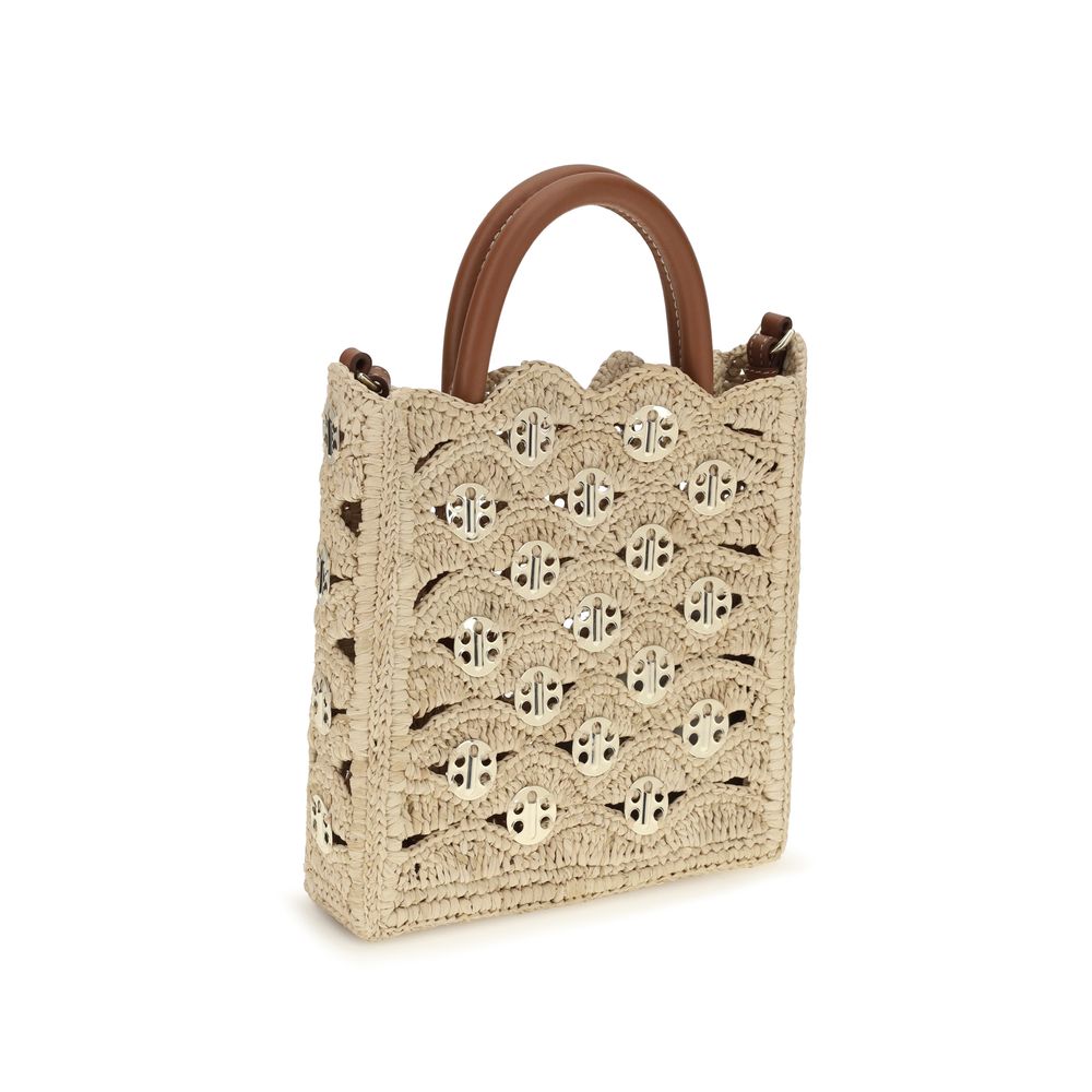 Rabanne 1969 Disc Raffia Top-Handle Bag