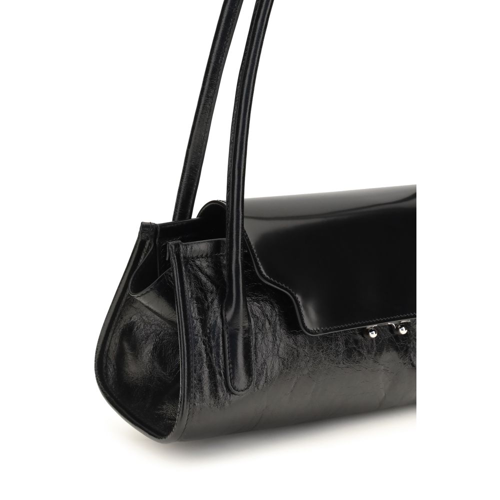 Bolso de hombro de piel de becerro negra Bos Taurus
