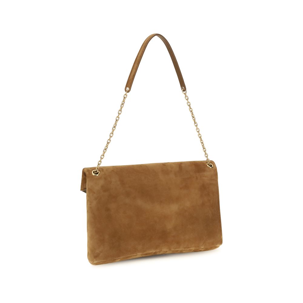 Schultertasche aus beigefarbenem Wildleder