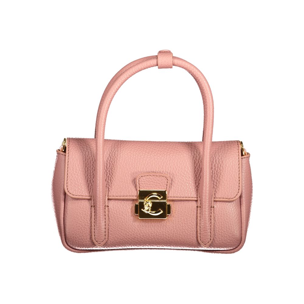 Bolso de mano de cuero rosa