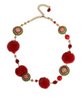 Ceinture Torero en Laiton Doré, Fourrure Rouge et Cristal