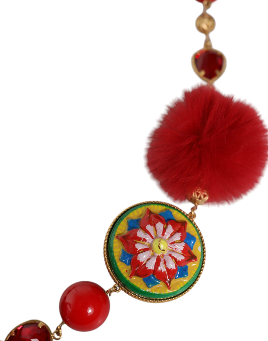 Ceinture Torero en Laiton Doré, Fourrure Rouge et Cristal