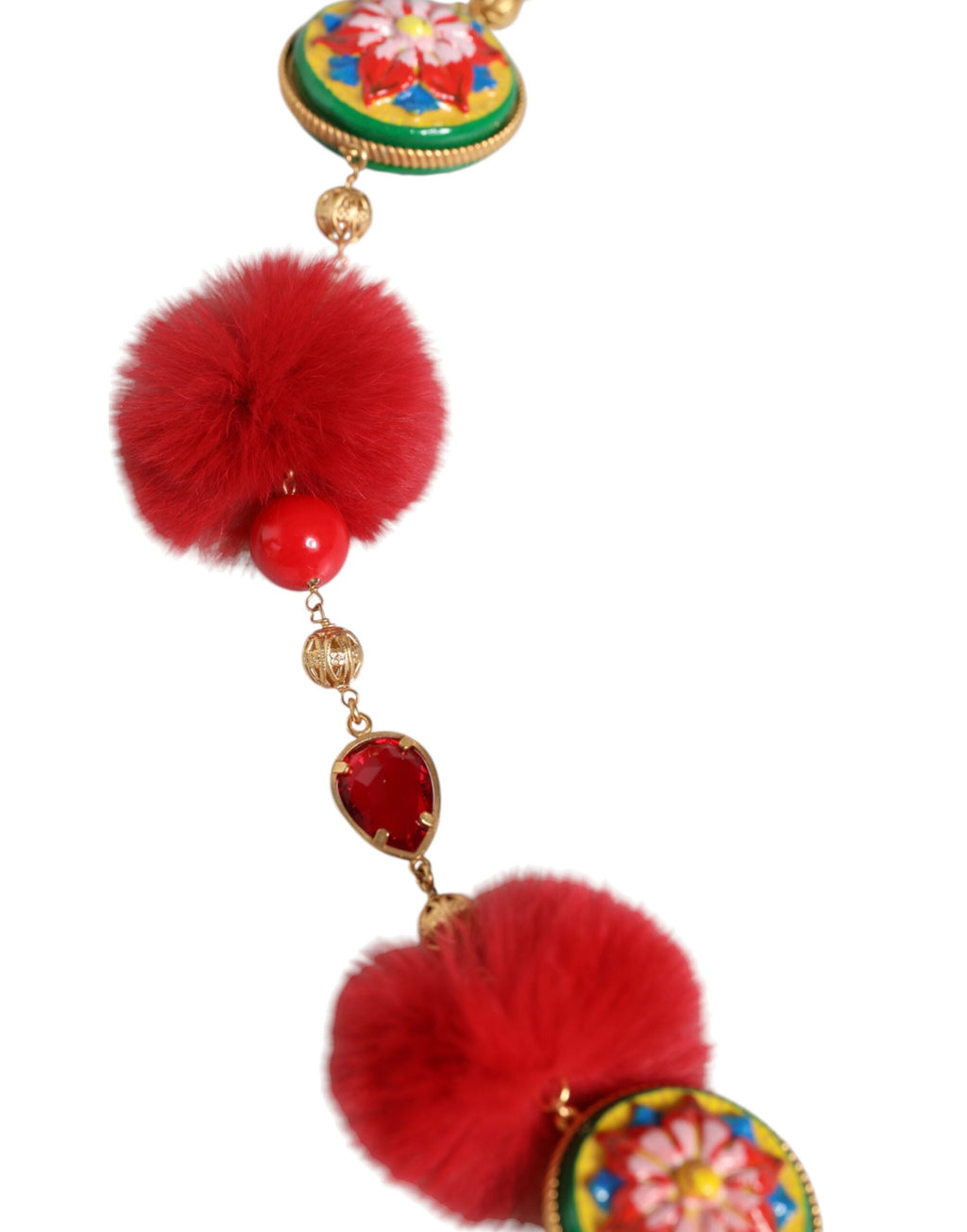 Ceinture Torero en Laiton Doré, Fourrure Rouge et Cristal