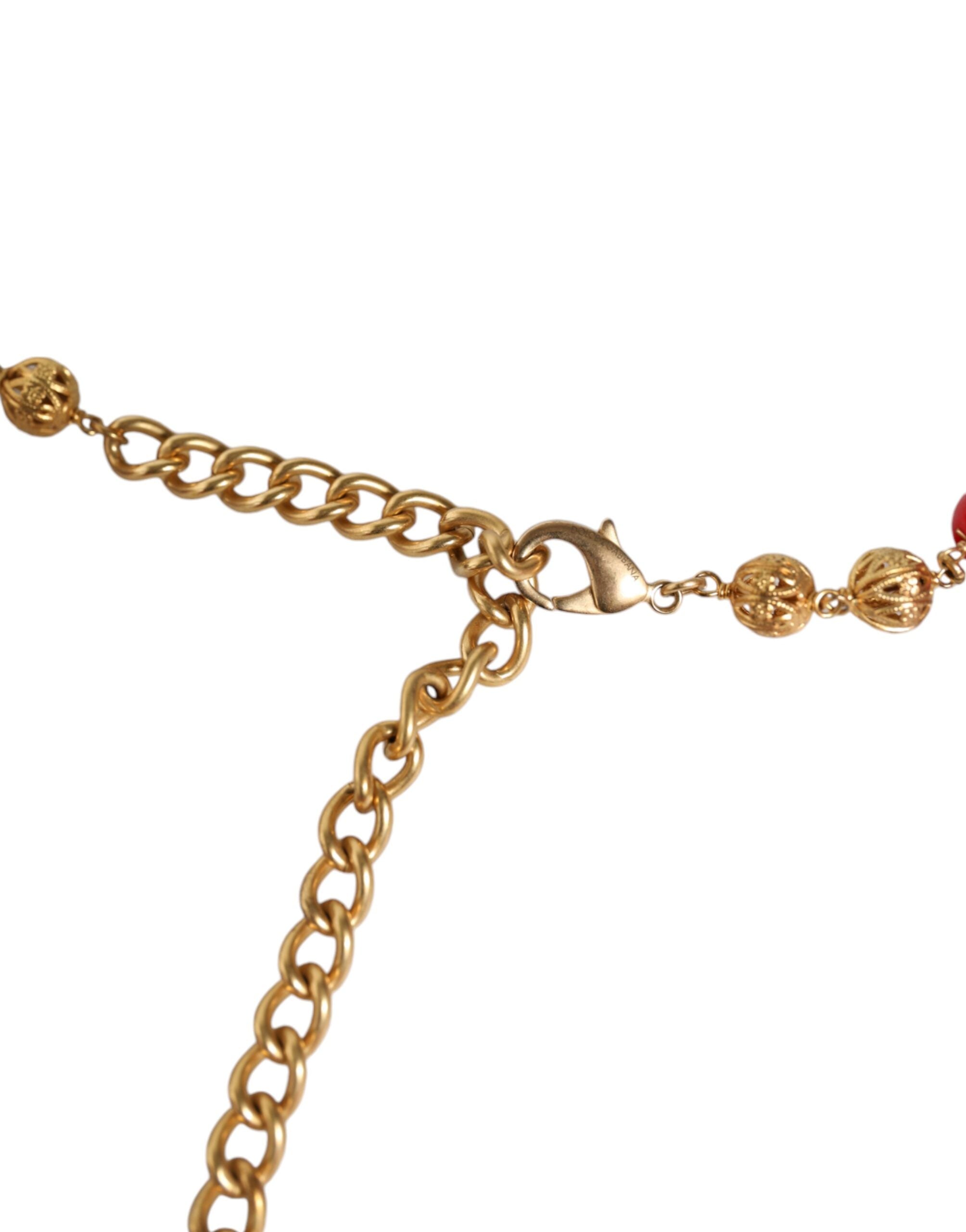 Ceinture Torero en Laiton Doré, Fourrure Rouge et Cristal