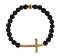 Nialaya Lava Stone Bracelet with Gold-Plated 925 Sterling Silver CZ Cross