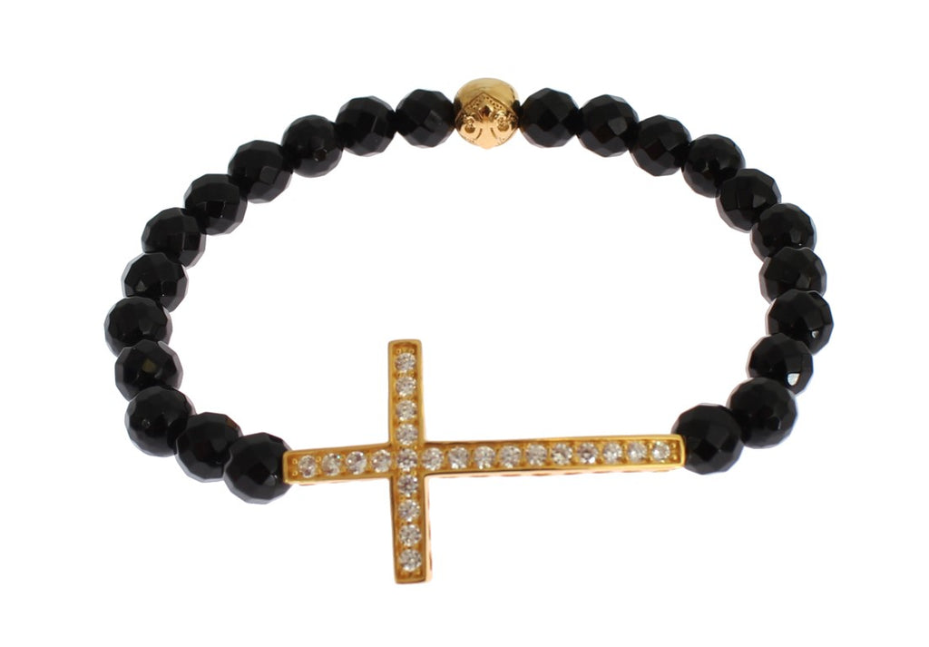Nialaya Agate Stone Bracelet with Gold-Plated 925 Sterling Silver CZ Cross