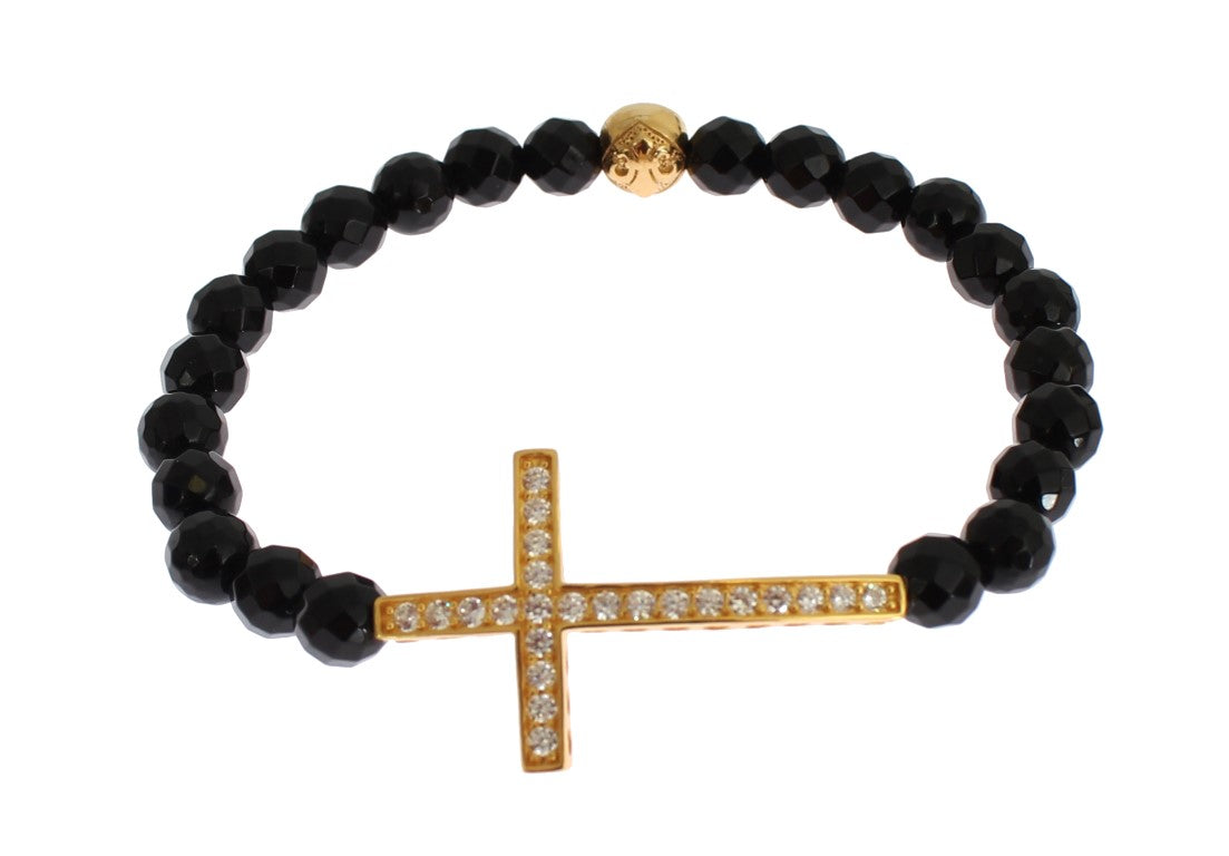 Nialaya Agate Stone Bracelet with Gold-Plated 925 Sterling Silver CZ Cross