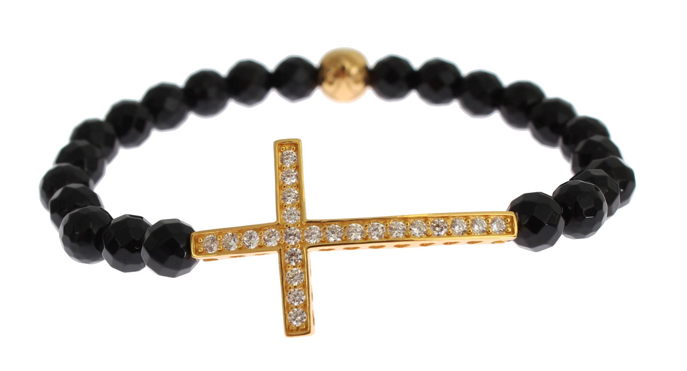 Nialaya Agate Stone Bracelet with Gold-Plated 925 Sterling Silver CZ Cross