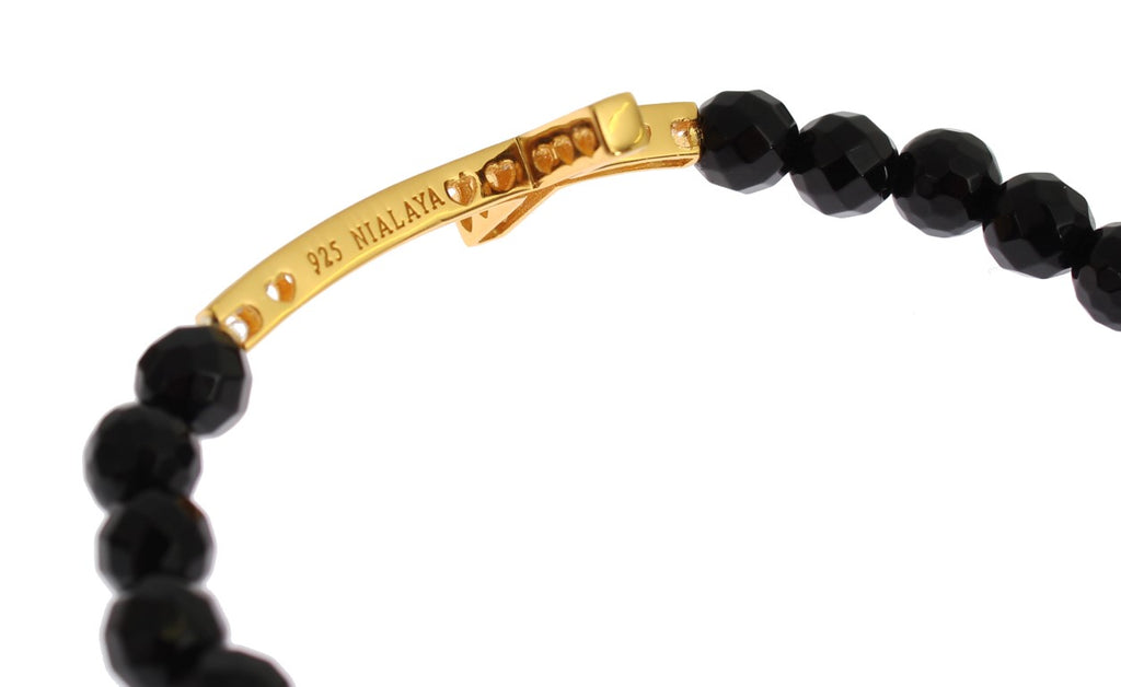 Nialaya Agate Stone Bracelet with Gold-Plated 925 Sterling Silver CZ Cross