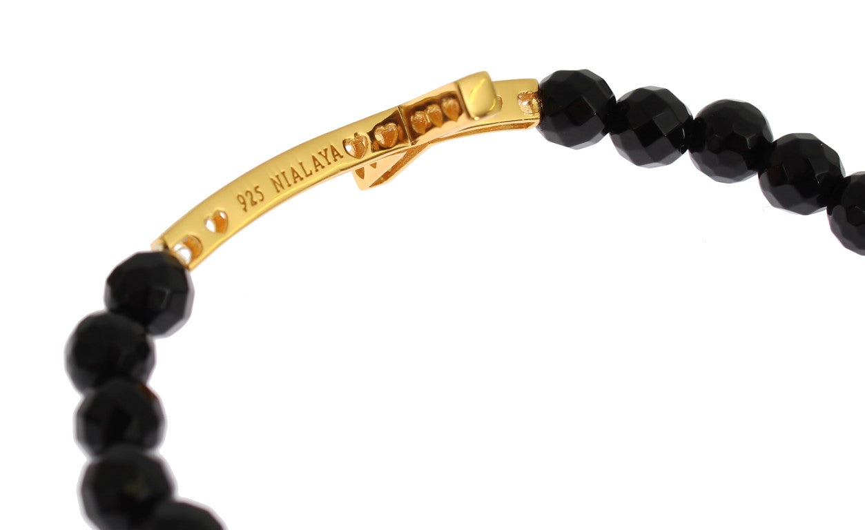 Nialaya Agate Stone Bracelet with Gold-Plated 925 Sterling Silver CZ Cross