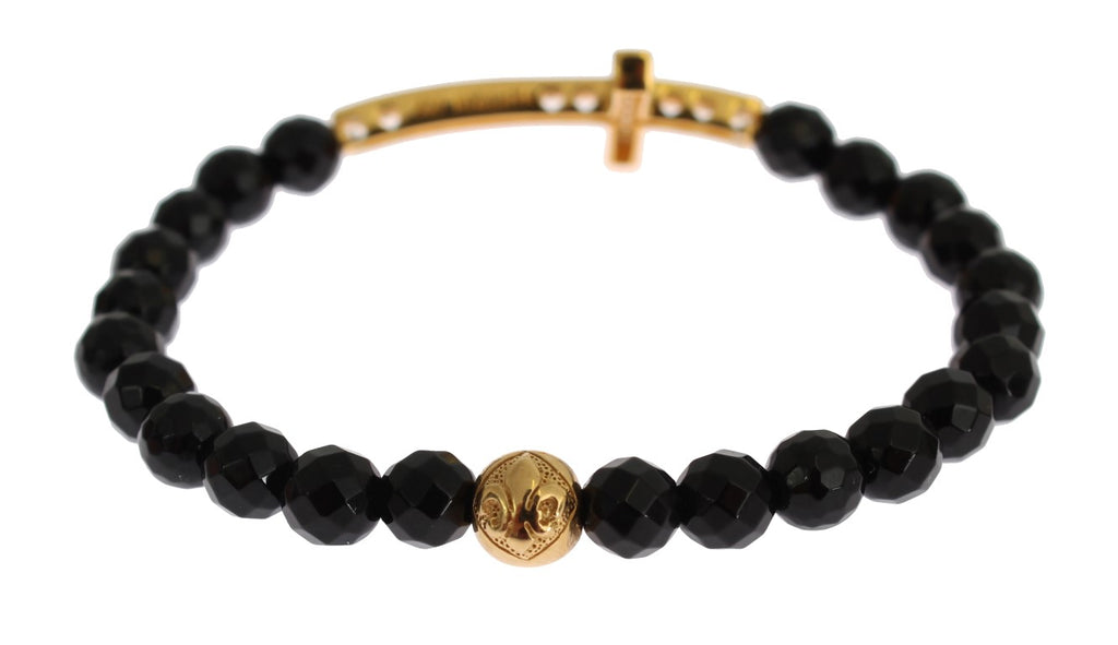 Nialaya Agate Stone Bracelet with Gold-Plated 925 Sterling Silver CZ Cross
