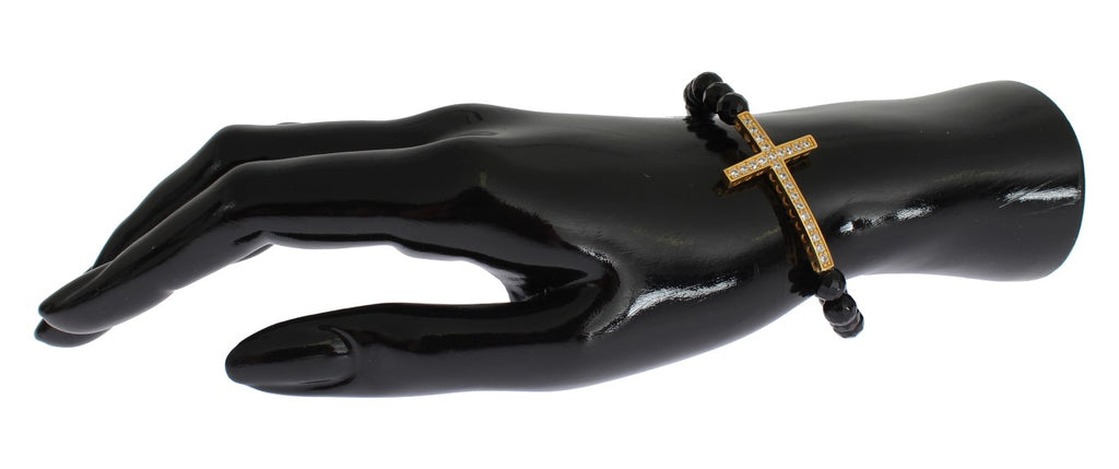 Nialaya Agate Stone Bracelet with Gold-Plated 925 Sterling Silver CZ Cross