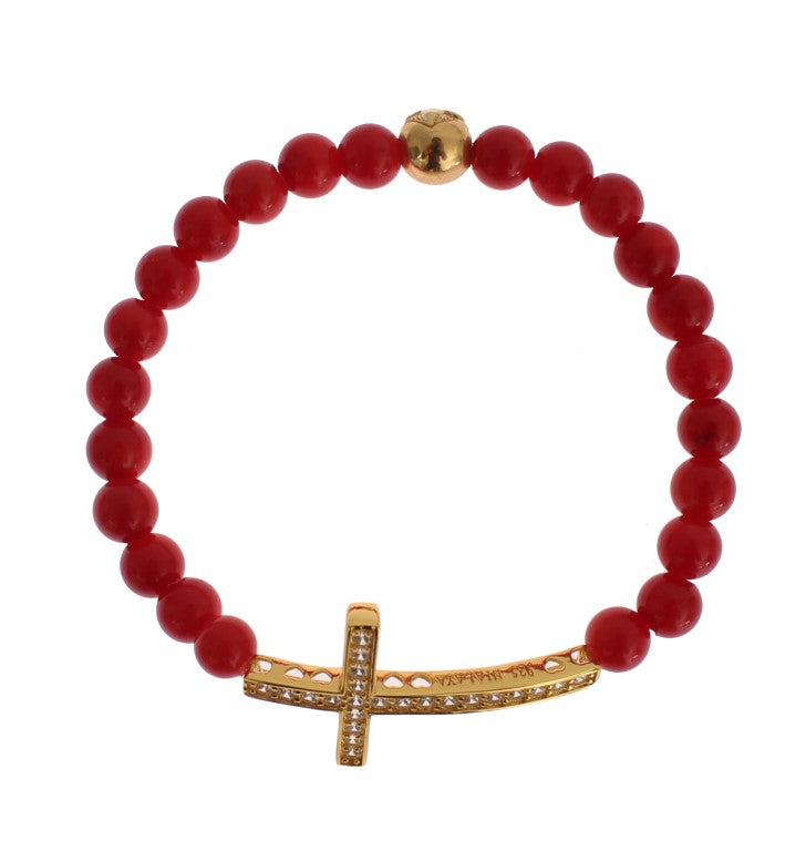 Nialaya Bracelet with Gold-Plated 925 Sterling Silver CZ Cross