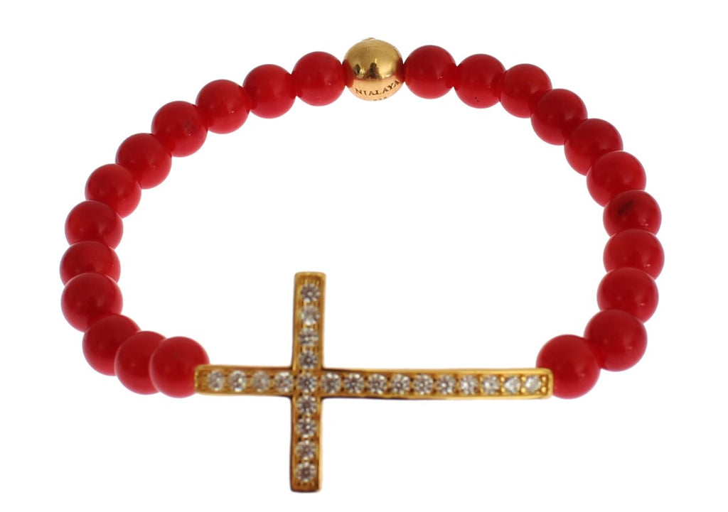 Nialaya Bracelet with Gold-Plated 925 Sterling Silver CZ Cross