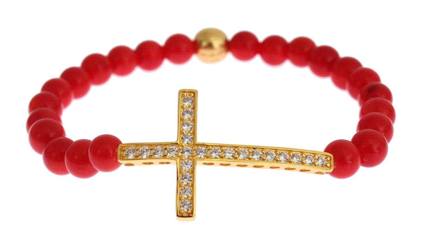 Nialaya Bracelet with Gold-Plated 925 Sterling Silver CZ Cross