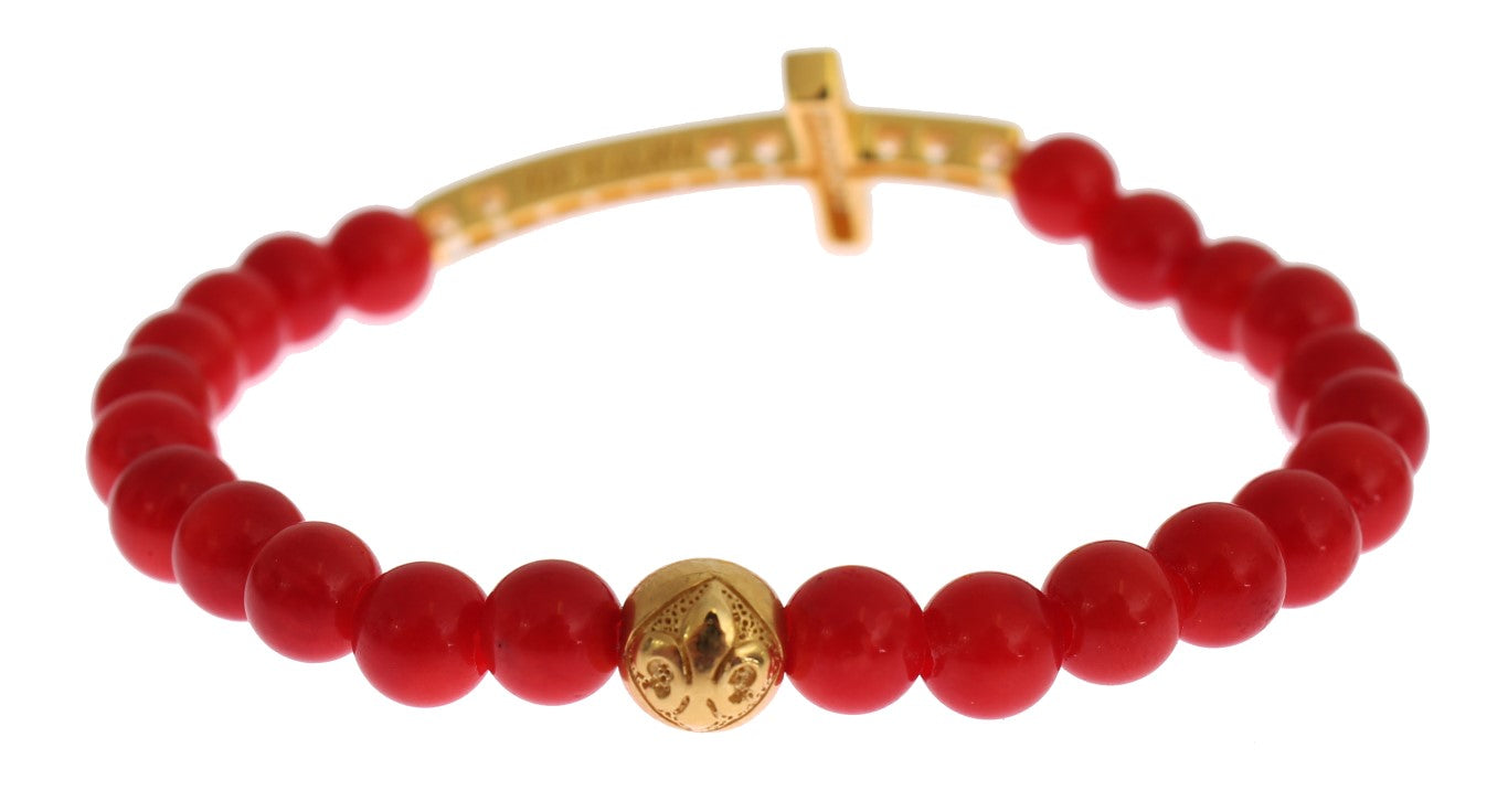 Nialaya Bracelet with Gold-Plated 925 Sterling Silver CZ Cross
